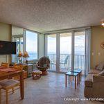 Water views from every window as you step into the main area. HD TV on the left. Bedroom around the corner on the right.