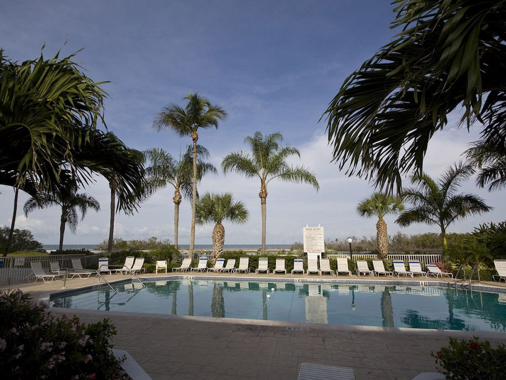 Swimming pool.  Gulf is in the background.